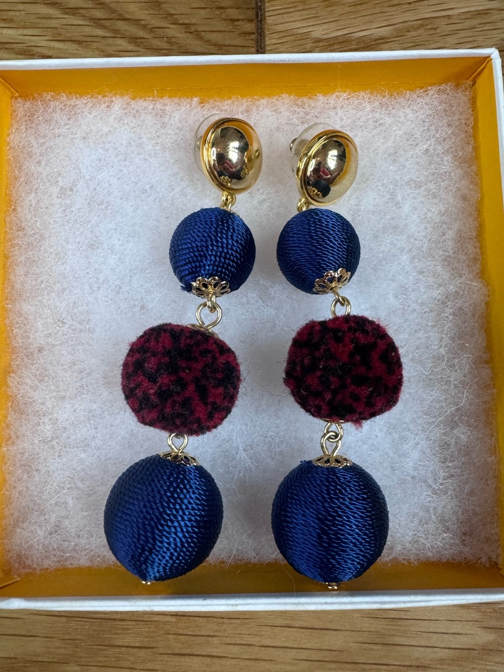 Rebecca Minkoff Gold-Tone Navy and Burgundy Triple Drop Ball Earrings